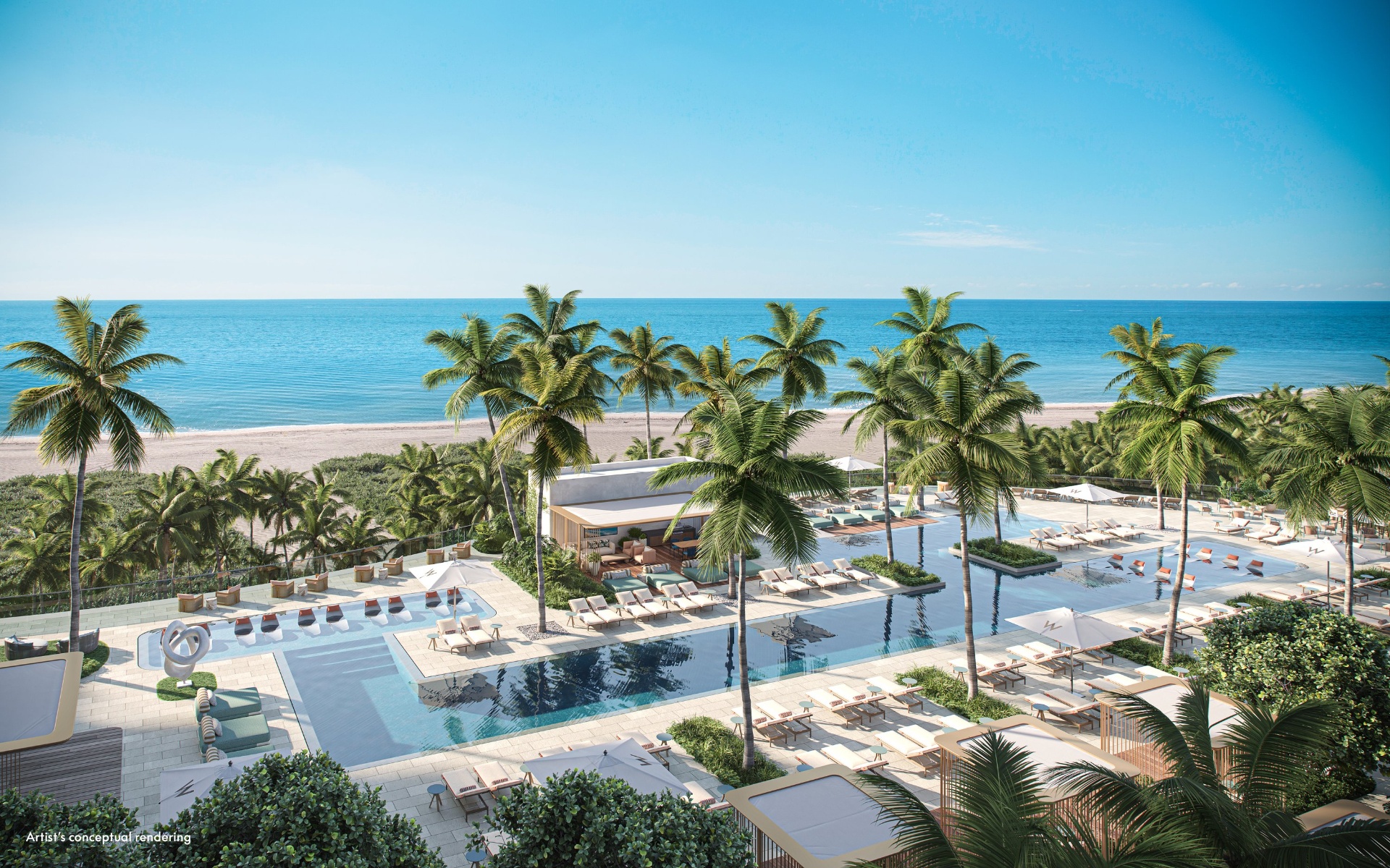 Piscina oceanfront com cabanas privativas
